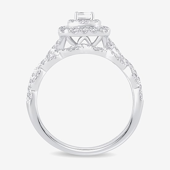 Signature By Modern Bride 1 CT.T.W. Natural Diamond Side Stone Halo Bridal Set in 10K or 14K Gold