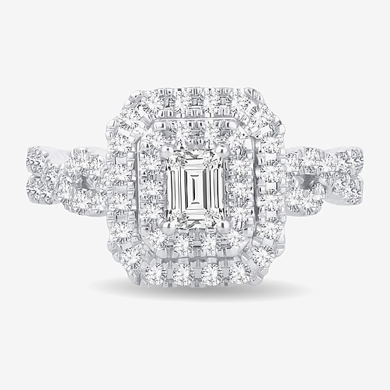 (H-I / I1) 1 CT. T.W. Lab Grown Diamond Cushion Shape Side Stone Halo Engagement Ring in 10K or 14K White Gold
