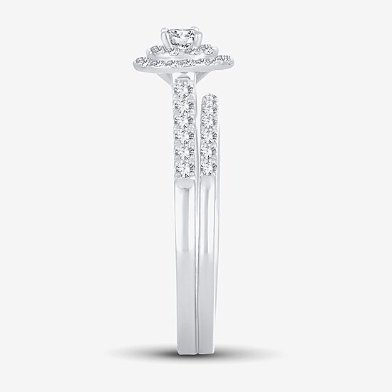 Round 1/2 CT.T.W. Natural Diamond Side Stone Halo Bridal Set in 10K or 14K Gold