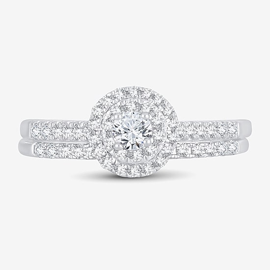 Round 1/2 CT.T.W. Natural Diamond Side Stone Halo Bridal Set in 10K or 14K Gold