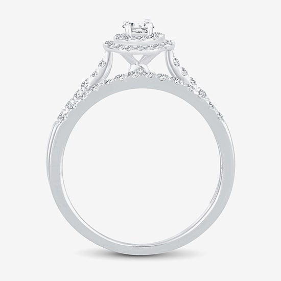 Round 1/2 CT.T.W. Natural Diamond Side Stone Halo Bridal Set in 10K or 14K Gold