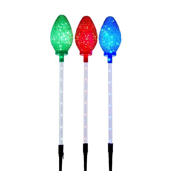 Kurt Adler Set Of 3 27.2" Led Facet Stakes Christmas Yard Art