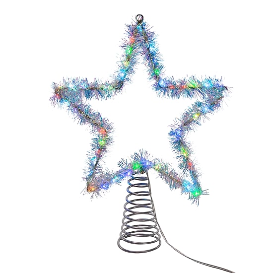 Kurt Adler 12.2" Led Silver Tinsel Star Christmas Tree Topper