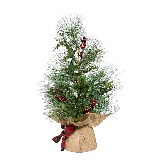 Kurt Adler Berries And Plaid Ribbon Green 2 Foot Christmas Tree