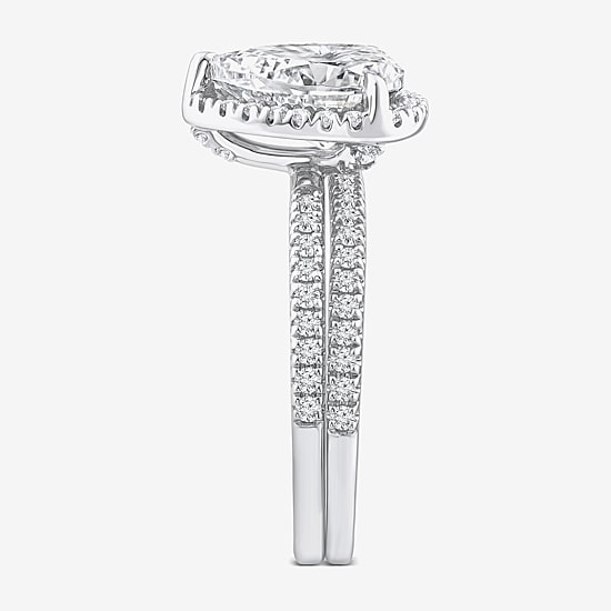 Signature By Modern Bride Womens 2 CT. T.W. Lab Grown White Diamond 10K or 14K Gold Pear Side Stone Bridal Set