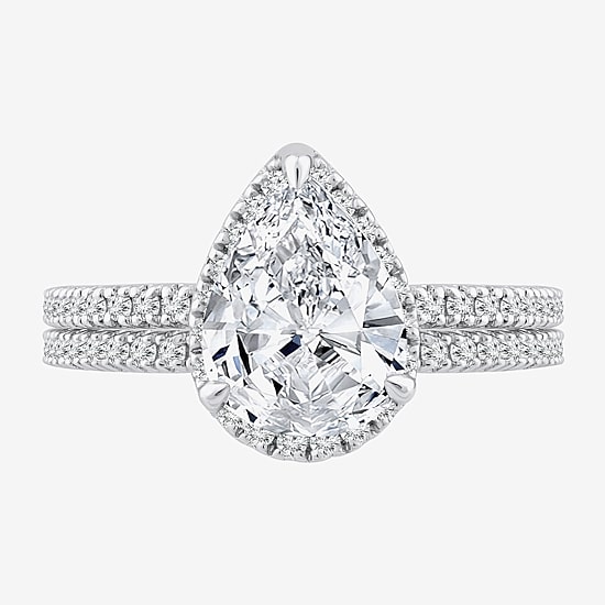 Signature By Modern Bride Womens 2 CT. T.W. Lab Grown White Diamond 10K or 14K Gold Pear Side Stone Bridal Set