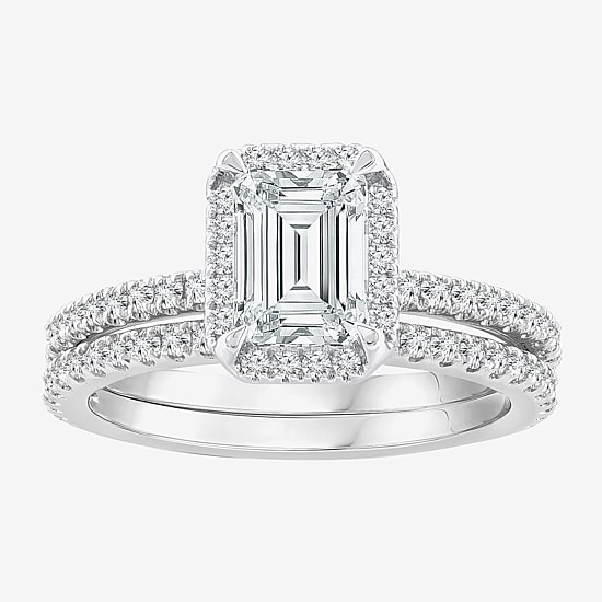 Signature By Modern Bride Womens 2 CT. T.W. Lab Grown White Diamond 10K or 14K Gold Side Stone Bridal Set