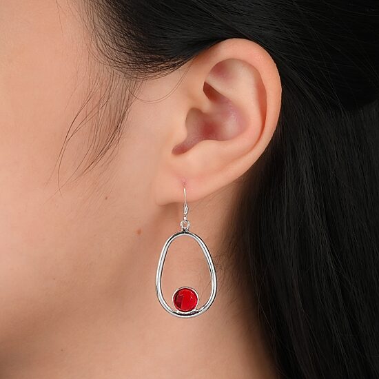 Womens Red Cubic Zirconia Sterling Silver Drop Earrings