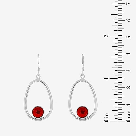 Womens Red Cubic Zirconia Sterling Silver Drop Earrings