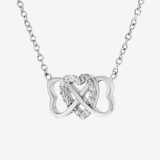 DiamonArt® Womens 1/3 CT. T.W. White Cubic Zirconia Sterling Silver Heart Pendant Necklace