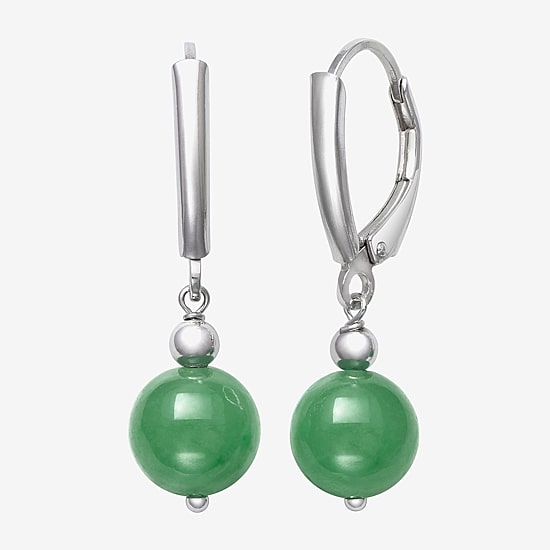 Womens Genuine Green Jade Cultured Freshwater Pearl Sterling Silver Drop Earrings