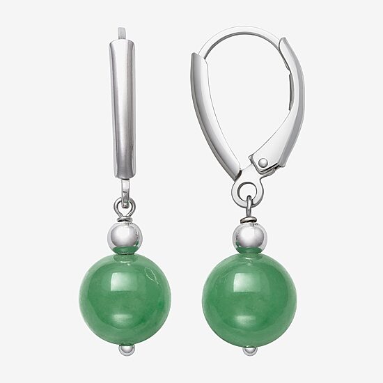 Womens Genuine Green Jade Cultured Freshwater Pearl Sterling Silver Drop Earrings