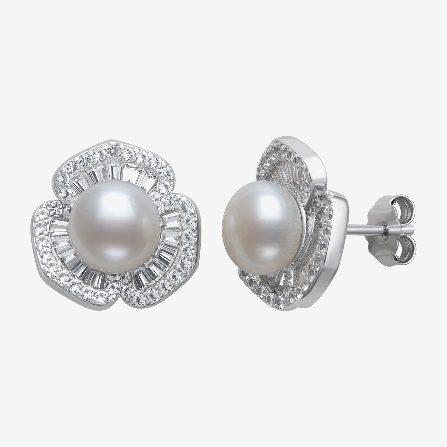 Womens Cultured Freshwater Pearl Sterling Silver Flower Drop Earrings
