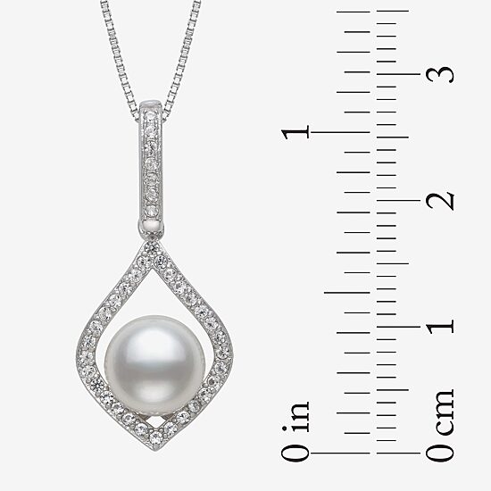 Womens White Cultured Freshwater Pearl Sterling Silver Diamond Pear 18 Inch Pendant Necklace