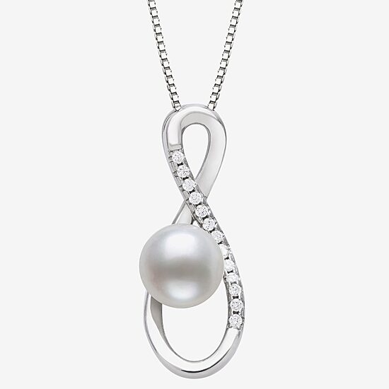 Womens White Cultured Freshwater Pearl Sterling Silver Infinity 18 Inch Pendant Necklace