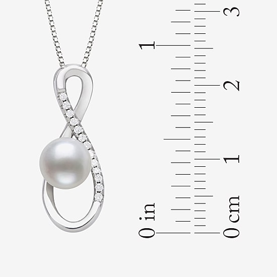 Womens White Cultured Freshwater Pearl Sterling Silver Infinity 18 Inch Pendant Necklace