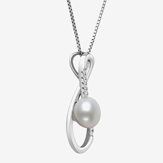 Womens White Cultured Freshwater Pearl Sterling Silver Infinity 18 Inch Pendant Necklace