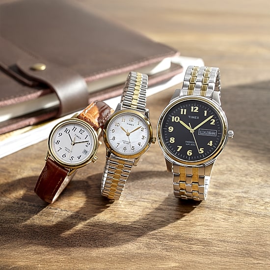 Timex® Womens Two Tone Mother-of-Pearl Expansion Watch