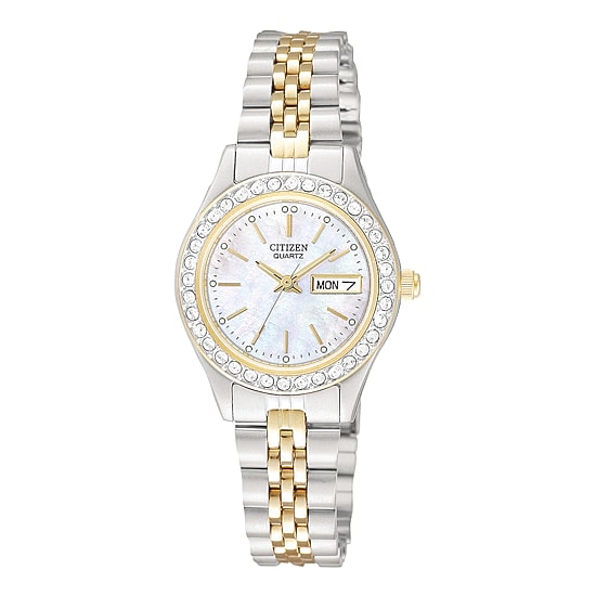 Citizen Quartz Womens Crystal Accent Two Tone Bracelet Watch Eq0534-50d