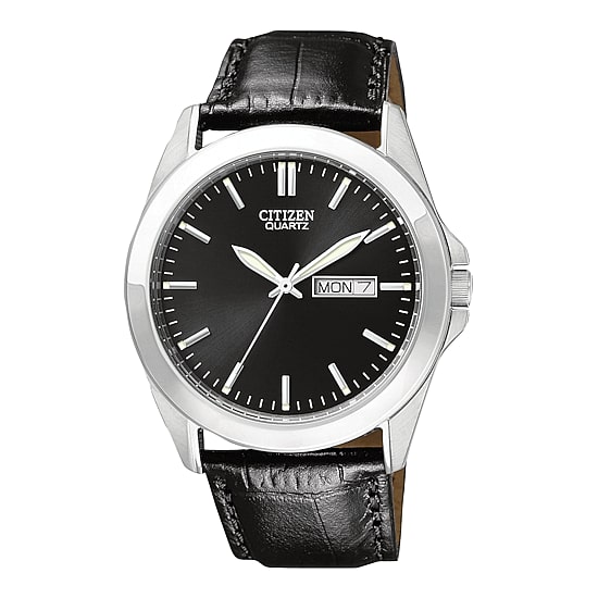 Citizen Quartz Mens Black Leather Strap Watch Bf0580-06e
