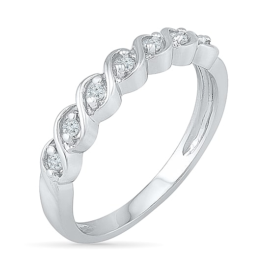Womens 2MM 1/6 CT. T.W. Natural White Diamond Sterling Silver Band