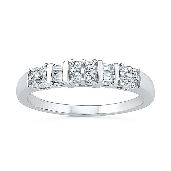 Womens 2MM 1/4 CT. T.W. Natural White Diamond Sterling Silver Band