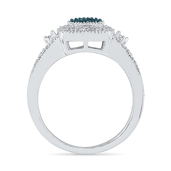 Womens Diamond Accent Natural Blue Diamond Sterling Silver Halo Cocktail Ring