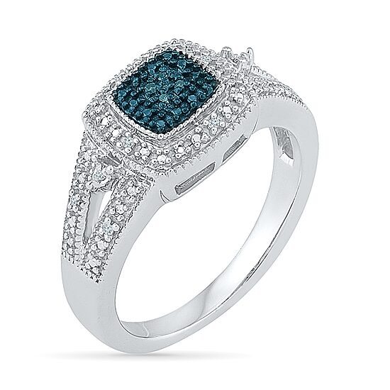 Womens Diamond Accent Natural Blue Diamond Sterling Silver Halo Cocktail Ring