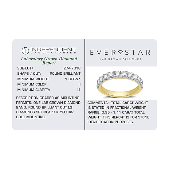 (H-I / I1) Womens 3MM 1 CT. T.W. Lab Grown White Diamond 10K Gold Wedding Band