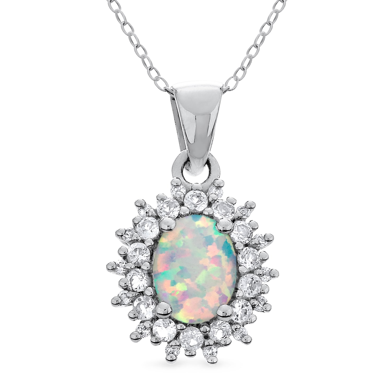Womens Lab Created White Opal Sterling Silver 18 Inch Pendant Necklace