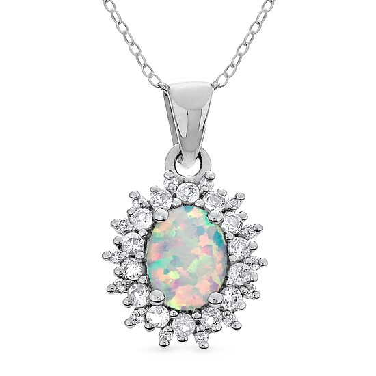 Womens Lab Created White Opal Sterling Silver 18 Inch Pendant Necklace