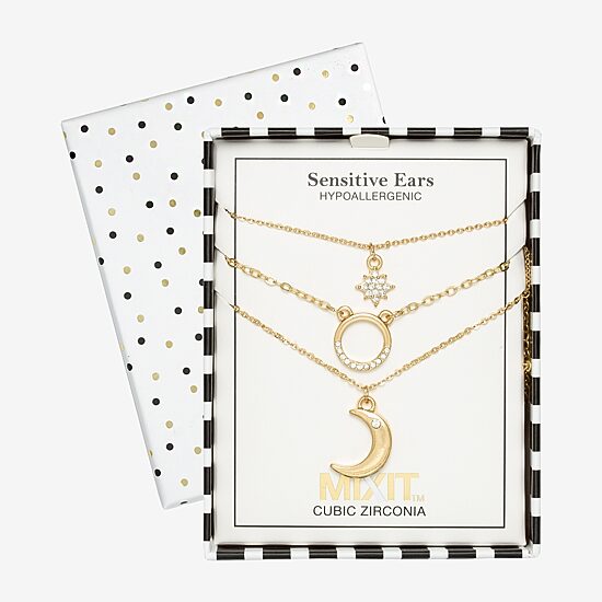 Mixit Womens Cubic Zirconia Moon Star Hypoallergenic 3-pc. Necklace Set