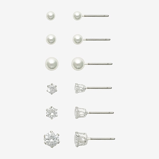 Mixit Womens Simulated Pearl Round Hypoallergenic 6 Pair Earring Set