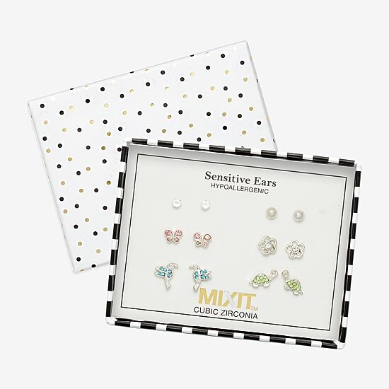 Mixit Womens Cubic Zirconia Butterfly Flower Hypoallergenic 6 Pair Earring Set