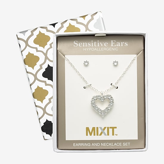 Mixit Womens Crystal Heart Hypoallergenic 2-pc. Jewelry Set
