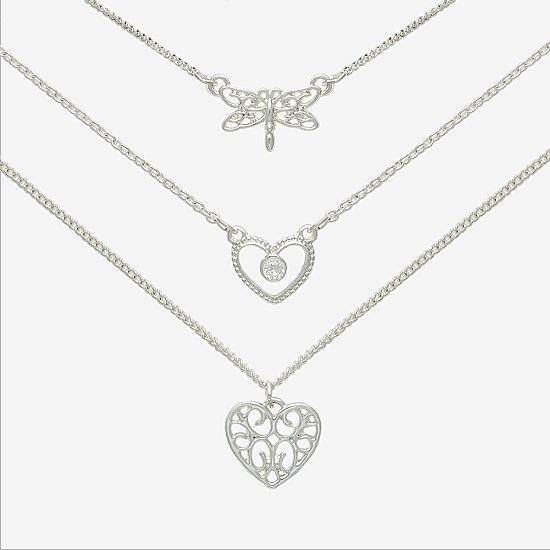 Mixit Womens Cubic Zirconia Heart Hypoallergenic 3-pc. Necklace Set