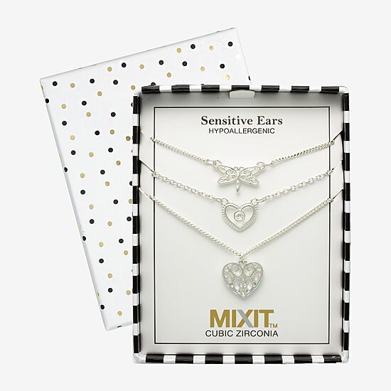 Mixit Womens Cubic Zirconia Heart Hypoallergenic 3-pc. Necklace Set