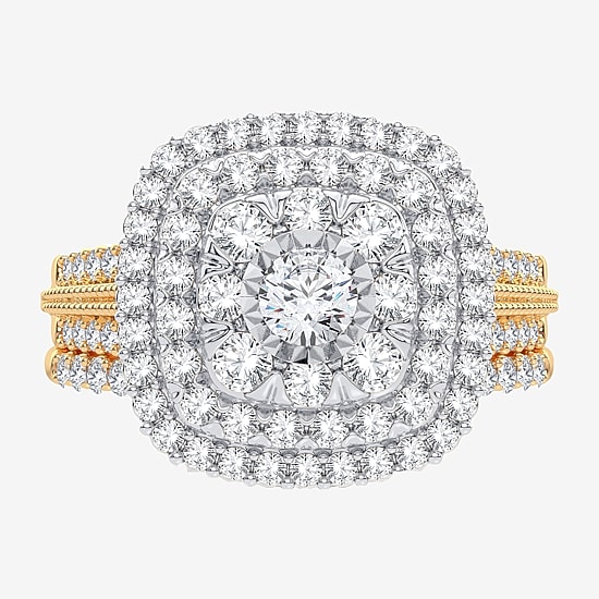 1 CT. T.W. Natural Diamond Cushion Side Stone Halo Engagement Ring in 10K or 14K Gold