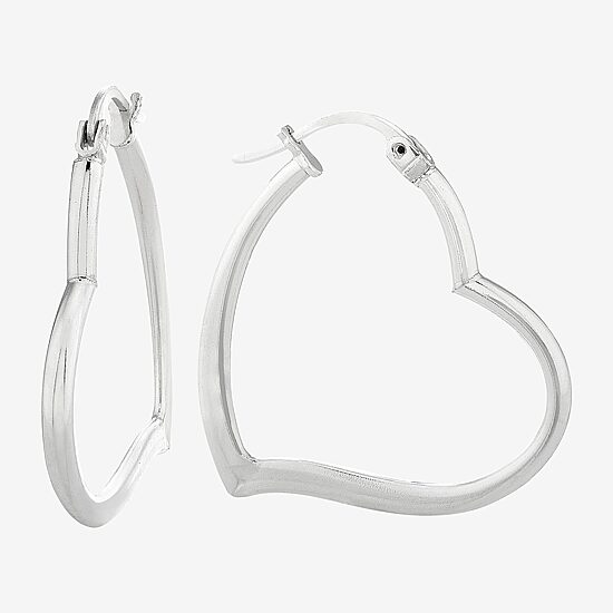 Womens Sterling Silver 27.4mm Heart Hoop Earrings