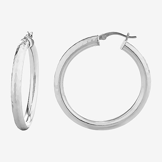 Womens Sterling Silver 38mm Hoop Earrings