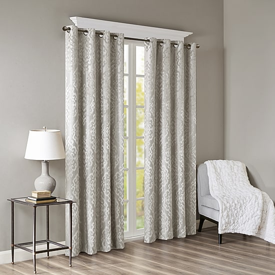 Madison Park Elysia Knitted Jacquard Damask Grommet Top Energy Saving 100% Blackout Single Curtain Panel