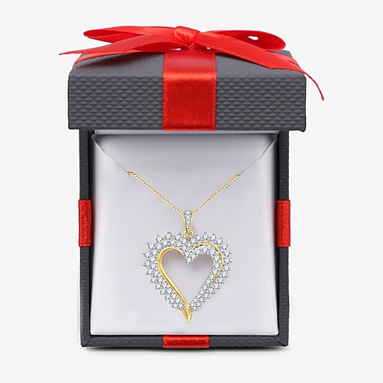 Womens 1 CT. T.W. Natural White Diamond 10K Gold Heart 18 Inch Pendant Necklace