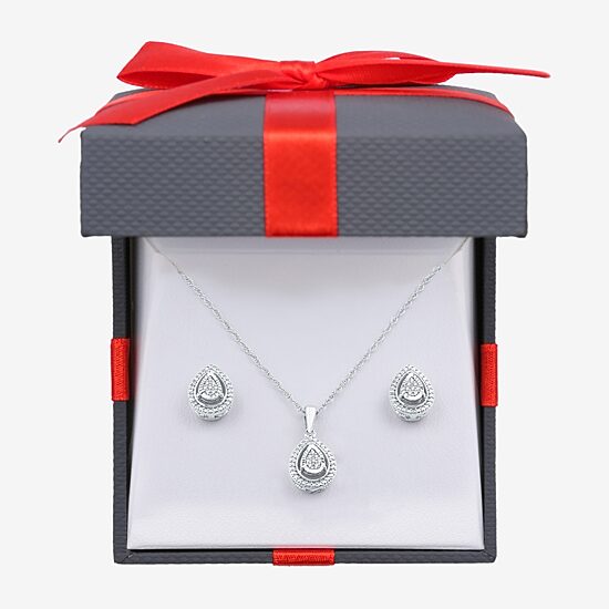 Womens 1/10 CT. T.W. Natural White Diamond Sterling Silver Pear 2-pc. Jewelry Set