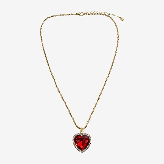 Bijoux Bar Gold Tone Womens Red Heart 18 Inch Pendant Necklace