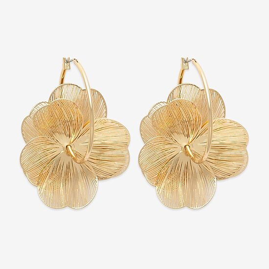 Bijoux Bar Gold Tone Womens 37.1mm Flower Hoop Earrings