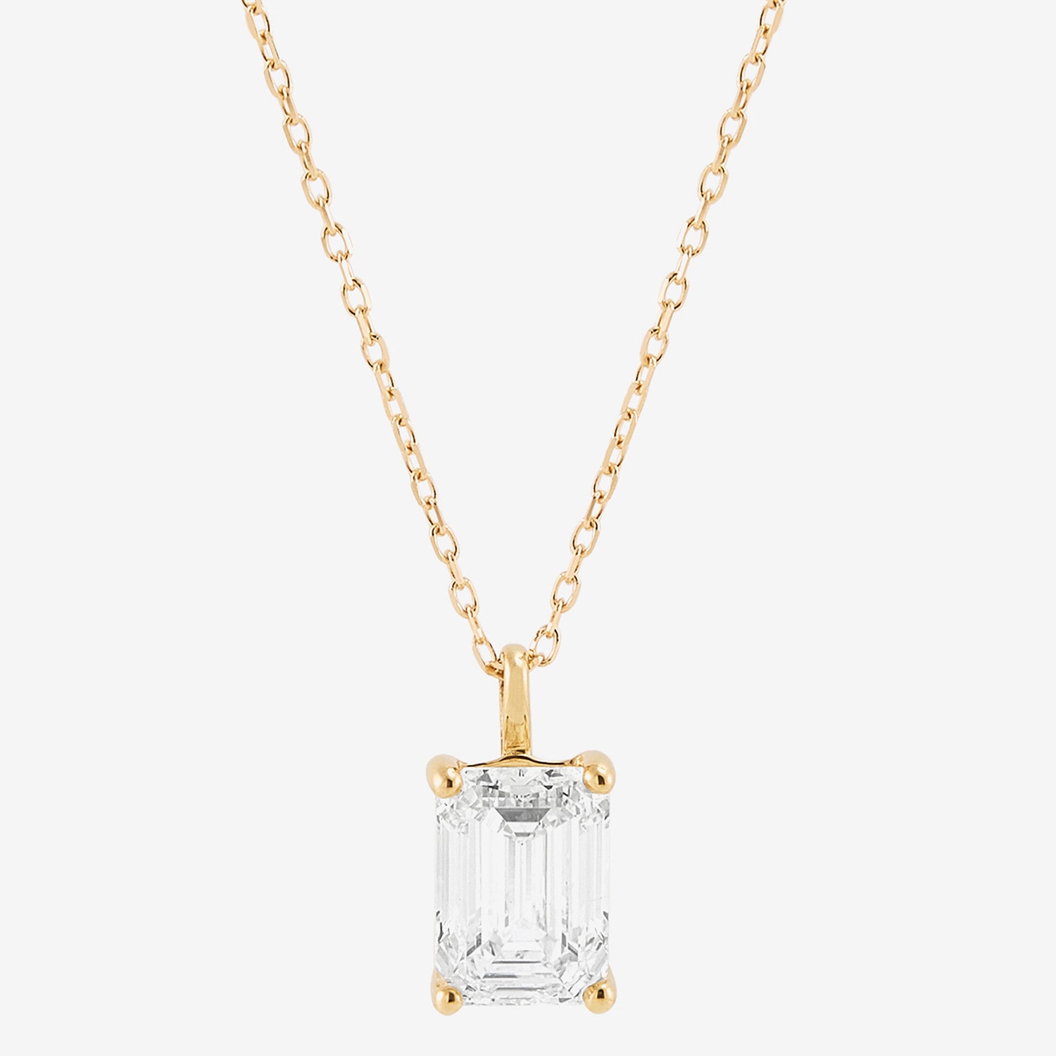 ( H-I/Si1-Si2 ) 2 CT. Lab-Grown Diamond 14K Gold Emerald 18 Inch Pendant Necklace
