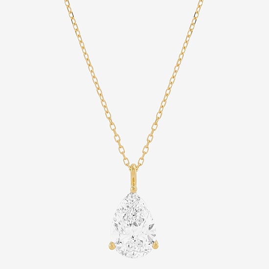 ( H-I/Si1-Si2 ) 2 CT.  Lab-Grown Diamond 14K Gold Pear 18 Inch Pendant Necklace