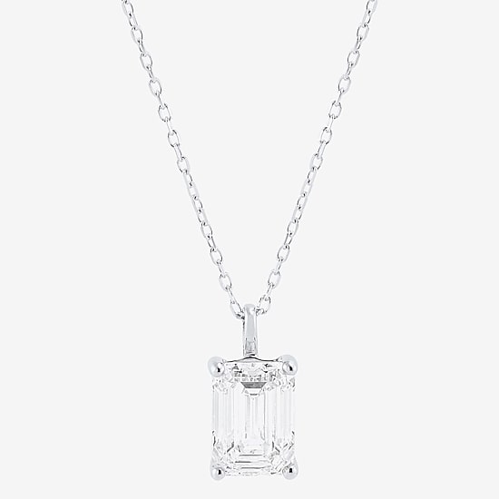  ( H-I/Si1-Si2 ) 2 CT.  Lab-Grown Diamond 14K Gold Emerald 18 Inch Pendant Necklace
