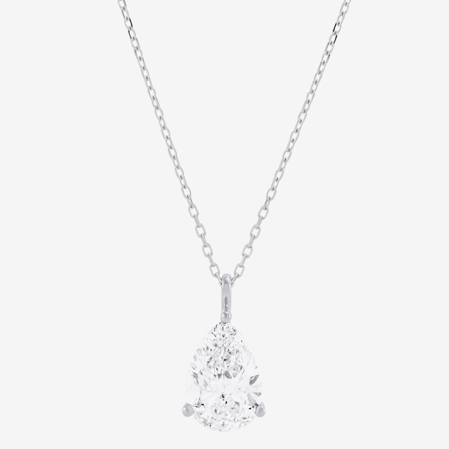 ( H-I/Si1-Si2 ) 2 CT.  Lab-Grown Diamond 14K Gold Pear 18 Inch Pendant Necklace