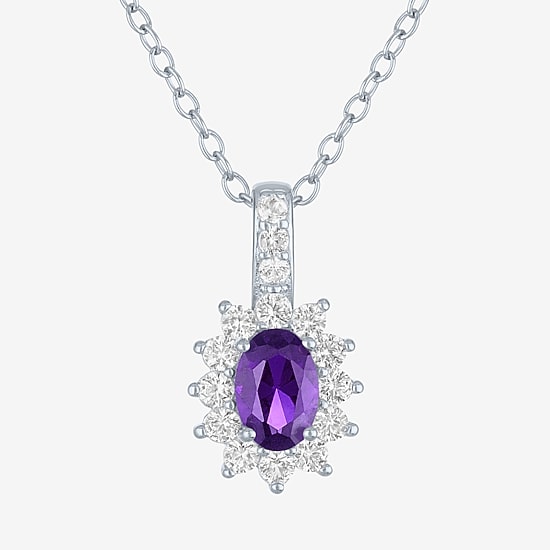 Yes, Please! Womens Lab Created Purple Amethyst Sterling Silver Oval 18 Inch Pendant Necklace